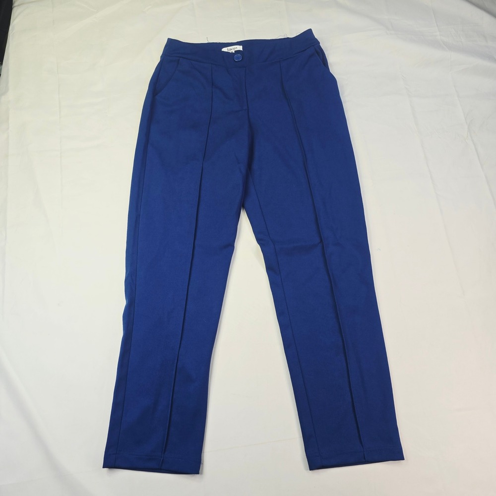 Savion Pleated Straight Leg Dress Pants Women Size Medium Blue Trousers Pockets